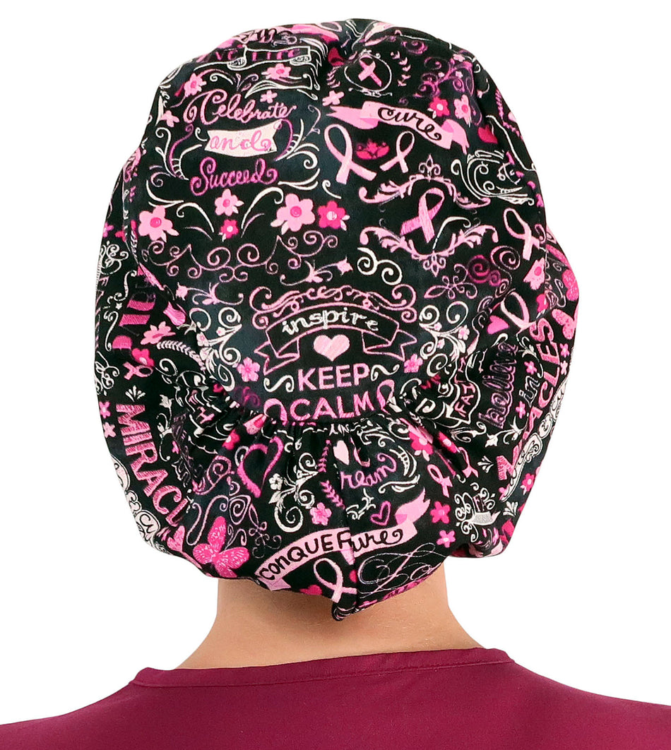 Euro Style Riley Comfort Scrub Cap - American Made - Pink Ribbon Collage - Riley Comfort Scrub Caps - Sparkling EARTH