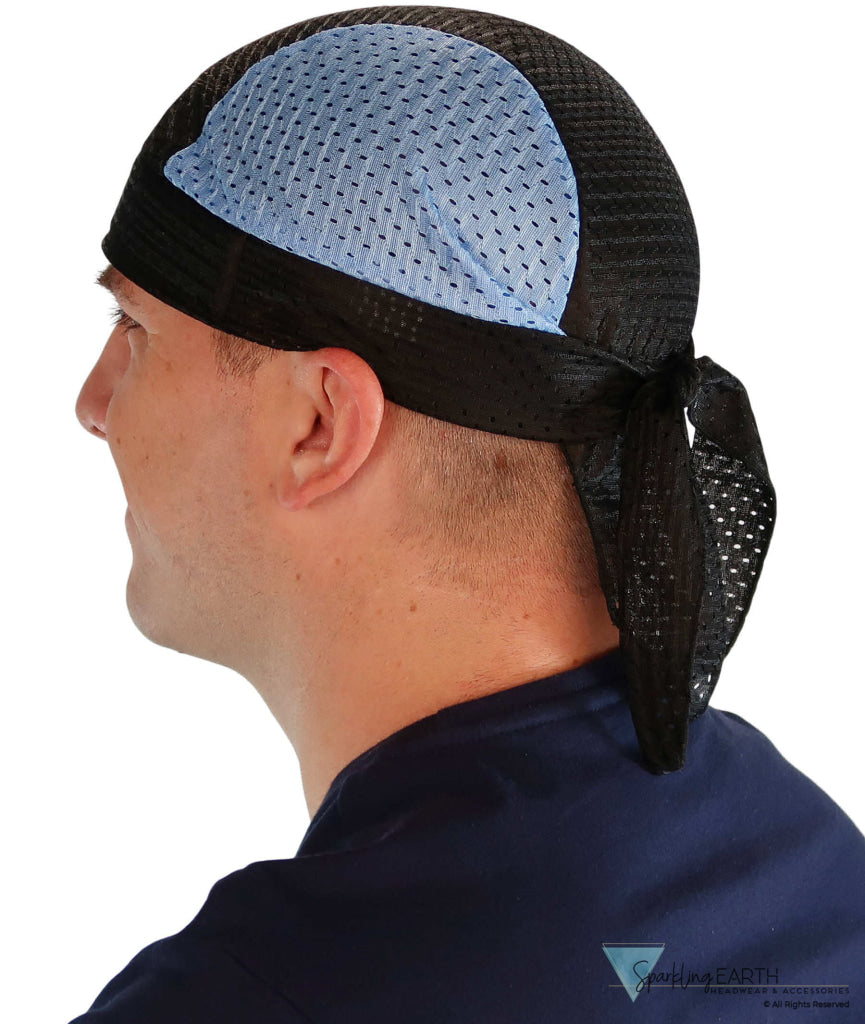 Air Flow Skull Caps - Ultimate Comfort Ventilation and Breathability - Sky Blue & Black Stretch Mesh Skull Caps