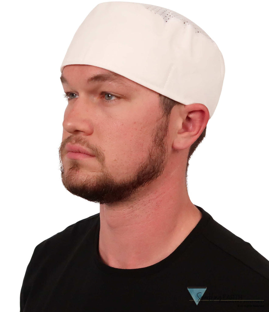Chef's Beanie Elastic Back - White Airflow Mesh with sweatband - Chef's Caps - Sparkling EARTH