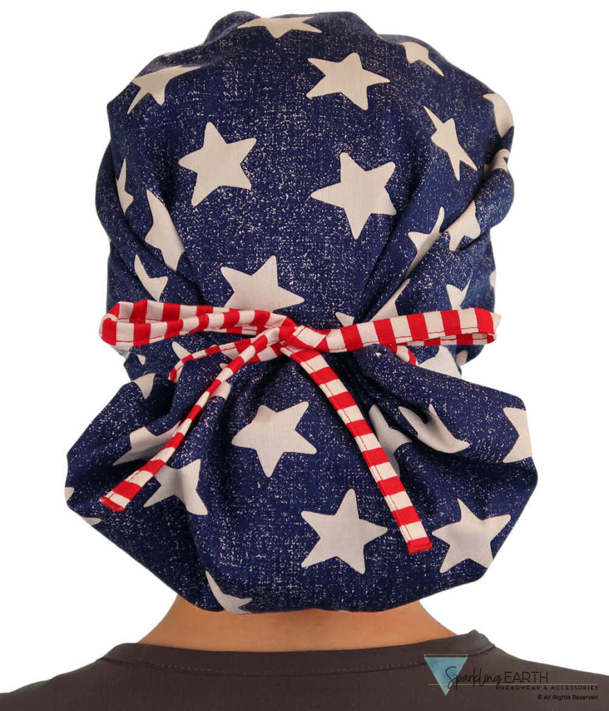 Big Hair Ponytail Surgical Scrub Cap American Pride Banded Bouffant Surgical Scrub Caps