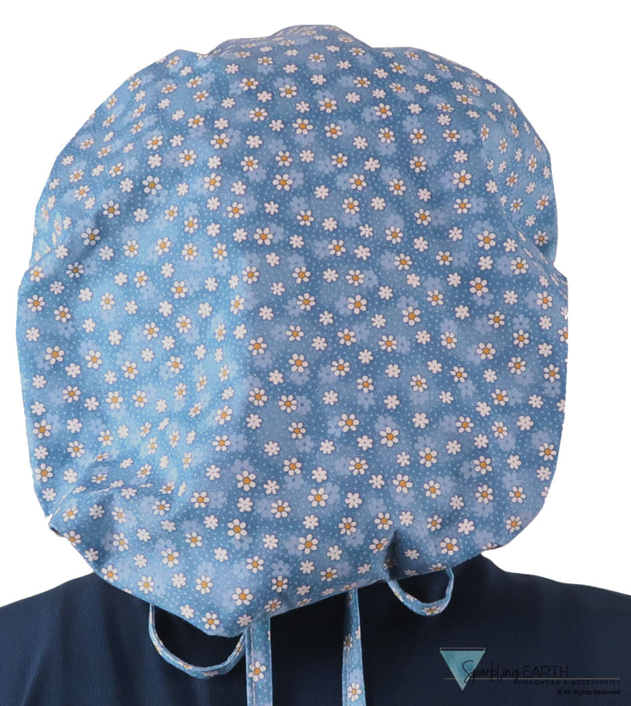 Banded Bouffant Ponytail Scrub Cap - Dainty Daisies Banded Bouffant Surgical Scrub Caps