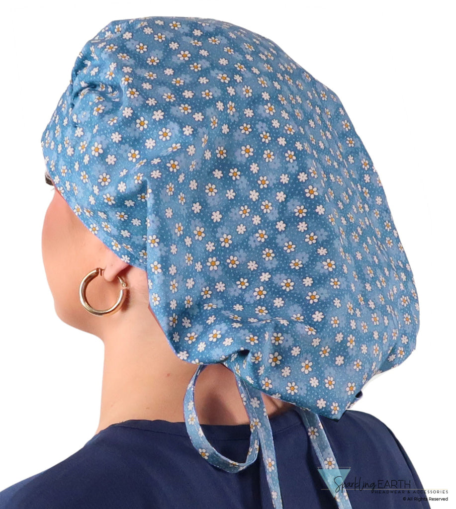 Banded Bouffant Ponytail Scrub Cap - Dainty Daisies Banded Bouffant Surgical Scrub Caps