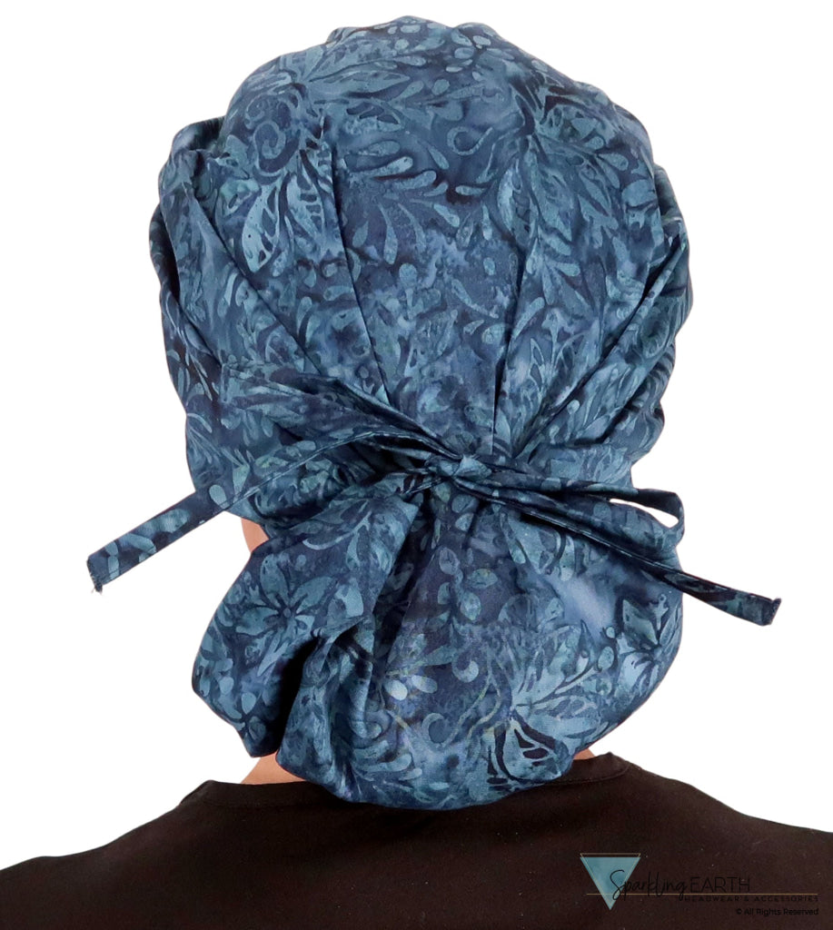 Banded Bouffant Surgical Scrub Cap - Fresh Floral Batik in Blue - Banded Bouffant Surgical Scrub Caps - Sparkling EARTH