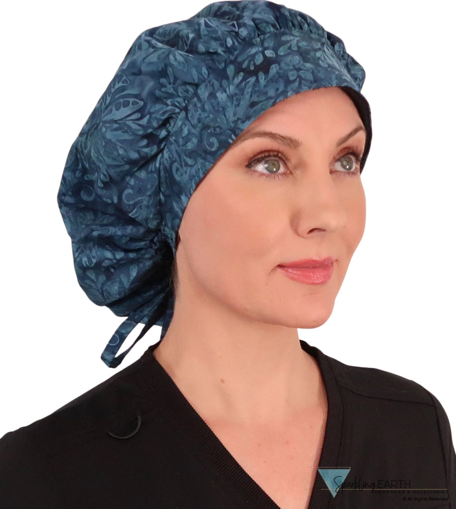 Banded Bouffant Surgical Scrub Cap - Fresh Floral Batik in Blue - Banded Bouffant Surgical Scrub Caps - Sparkling EARTH
