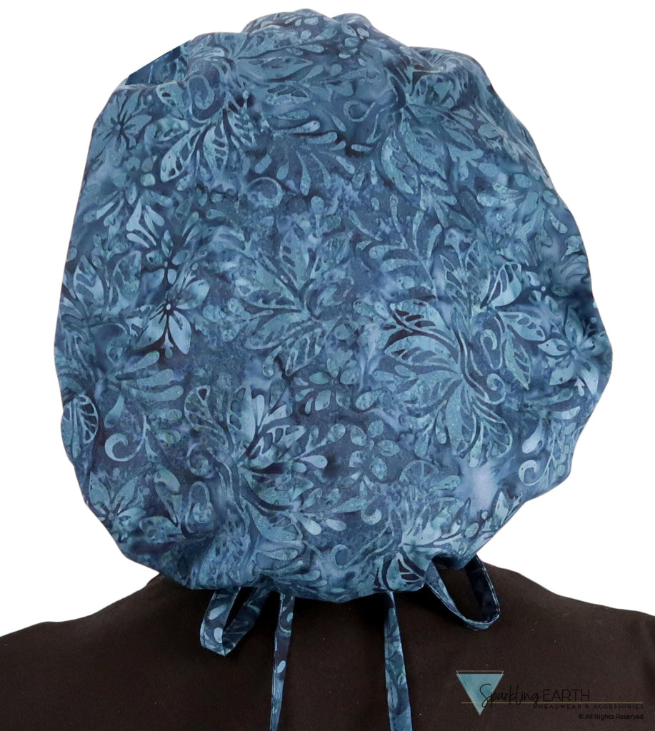 Banded Bouffant Surgical Scrub Cap - Fresh Floral Batik in Blue - Banded Bouffant Surgical Scrub Caps - Sparkling EARTH