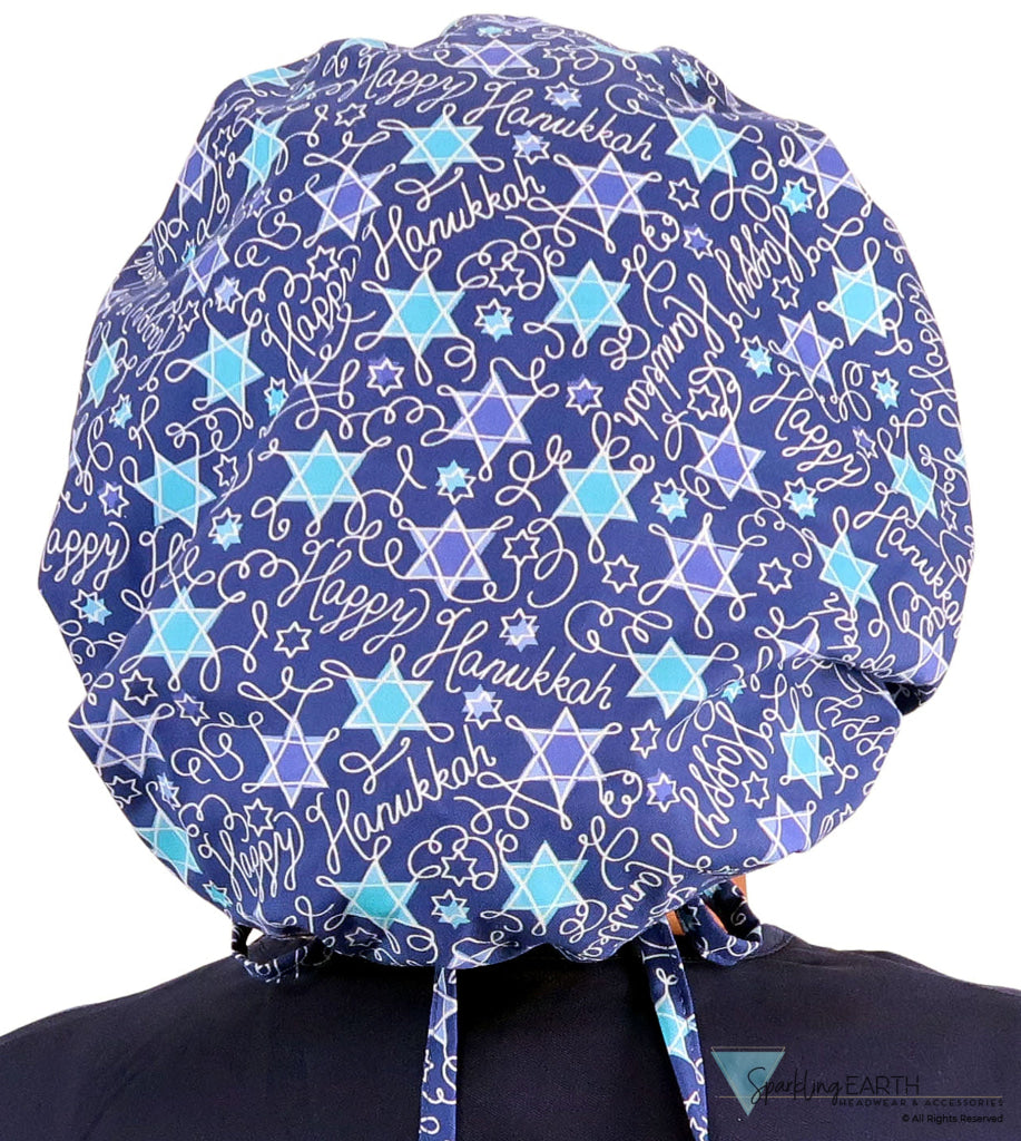 Banded Bouffant Surgical Scrub Cap - Happy Hanukkah - Banded Bouffant Surgical Scrub Caps - Sparkling EARTH