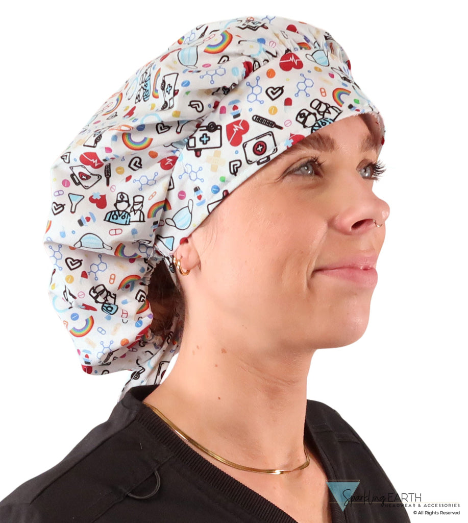 Banded Bouffant Ponytail Scrub Cap - Hope & Healing on White Banded Bouffant Surgical Scrub Caps