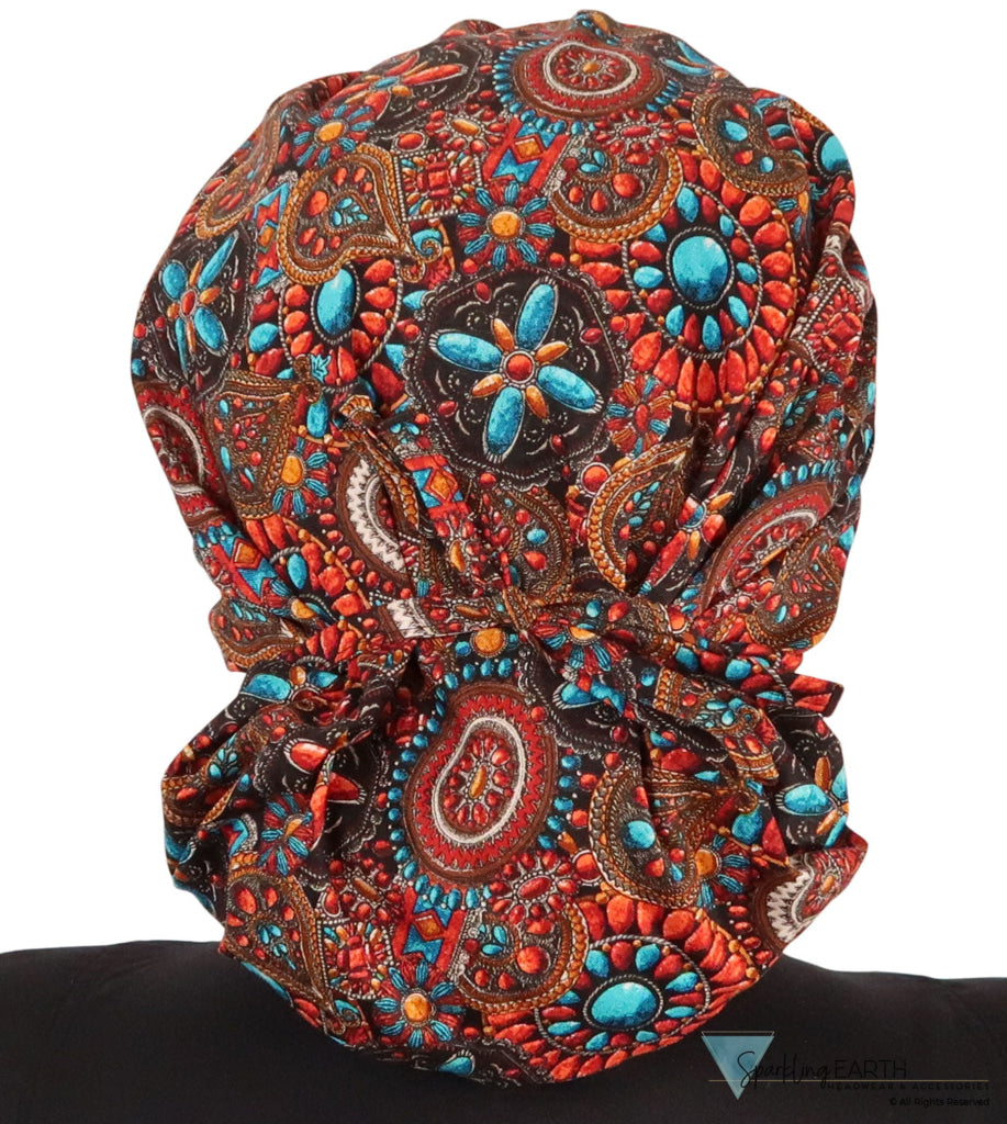 Banded Bouffant Surgical Scrub Cap - Indian Jewelry Coral - Banded Bouffant Surgical Scrub Caps - Sparkling EARTH