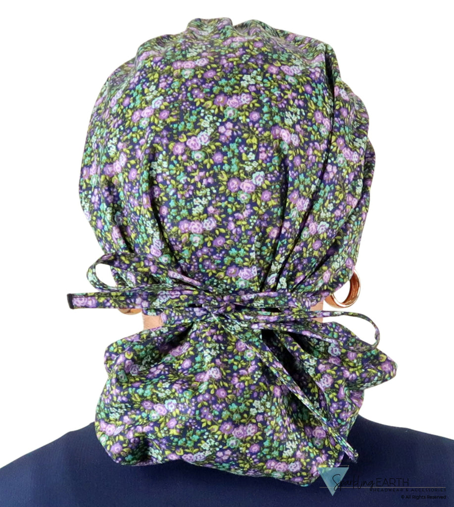 Banded Bouffant Ponytail Scrub Cap - Lovely Lavender Flowers Banded Bouffant Surgical Scrub Caps