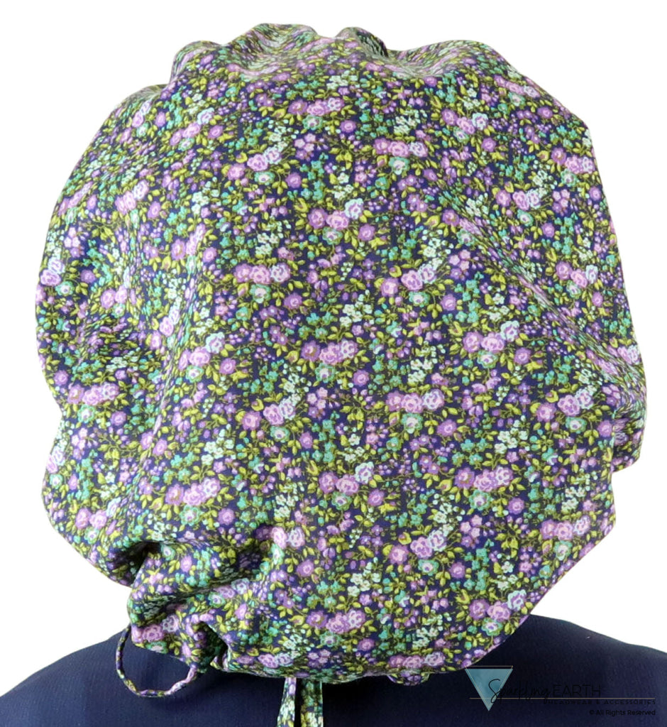 Banded Bouffant Ponytail Scrub Cap - Lovely Lavender Flowers Banded Bouffant Surgical Scrub Caps