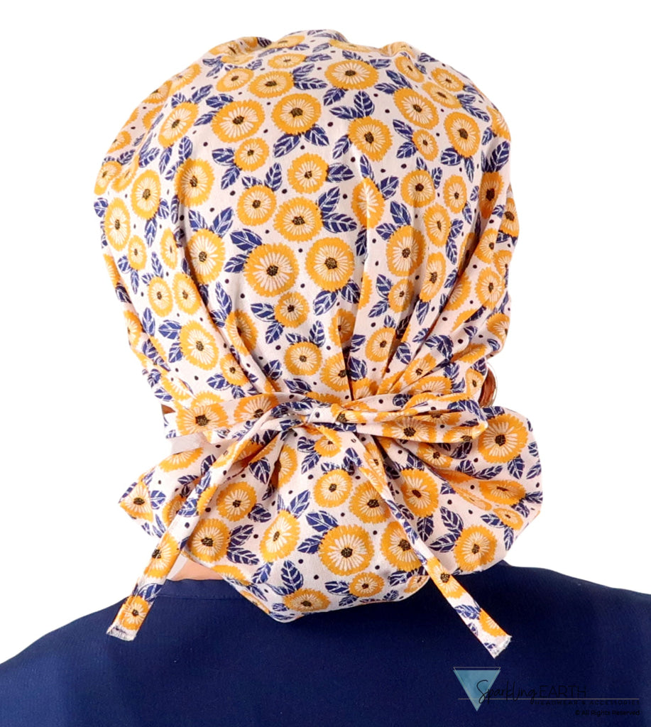 Banded Bouffant Ponytail Scrub Cap - Marvelous Marigolds Banded Bouffant Surgical Scrub Caps