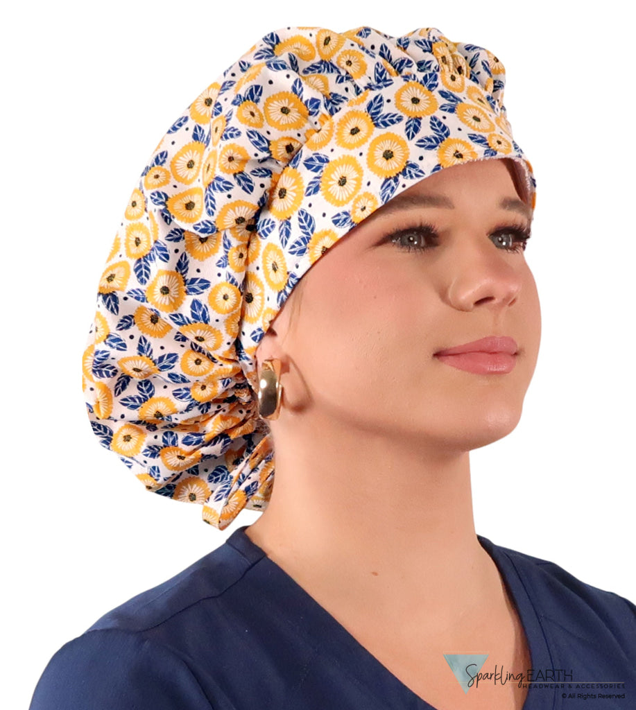 Banded Bouffant Ponytail Scrub Cap - Marvelous Marigolds Banded Bouffant Surgical Scrub Caps