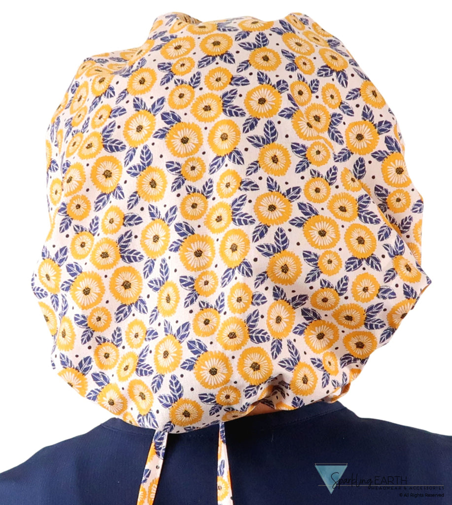 Banded Bouffant Ponytail Scrub Cap - Marvelous Marigolds Banded Bouffant Surgical Scrub Caps