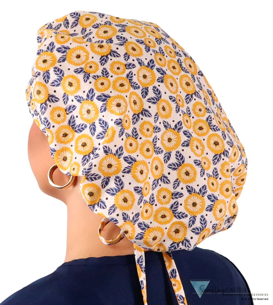 Banded Bouffant Ponytail Scrub Cap - Marvelous Marigolds Banded Bouffant Surgical Scrub Caps