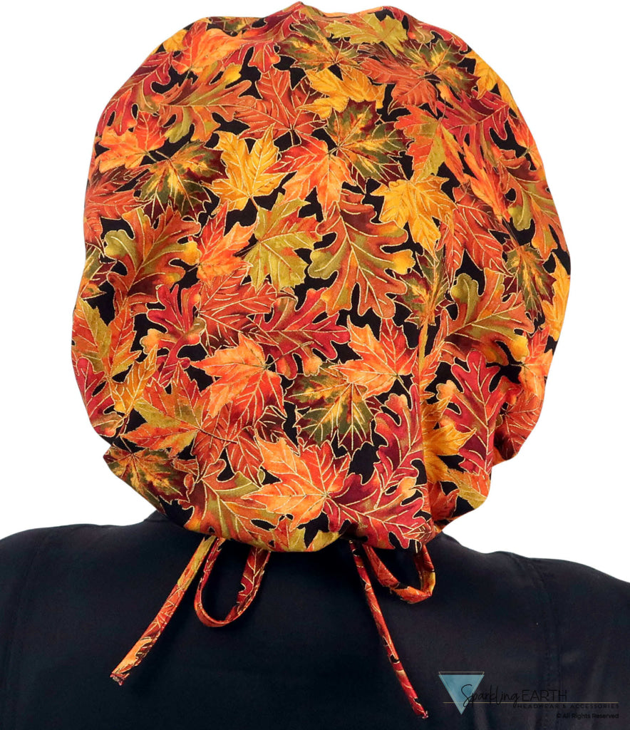 Banded Bouffant Surgical Scrub Cap - Metallic Autumn Leaves - Banded Bouffant Surgical Scrub Caps - Sparkling EARTH