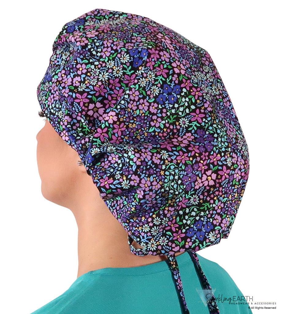 Banded Bouffant Ponytail Scrub Cap - Petals In Bloom Banded Bouffant Surgical Scrub Caps