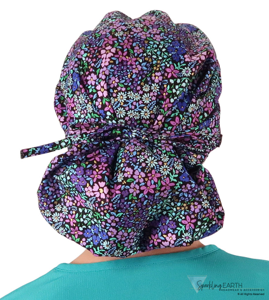 Banded Bouffant Ponytail Scrub Cap - Petals In Bloom Banded Bouffant Surgical Scrub Caps