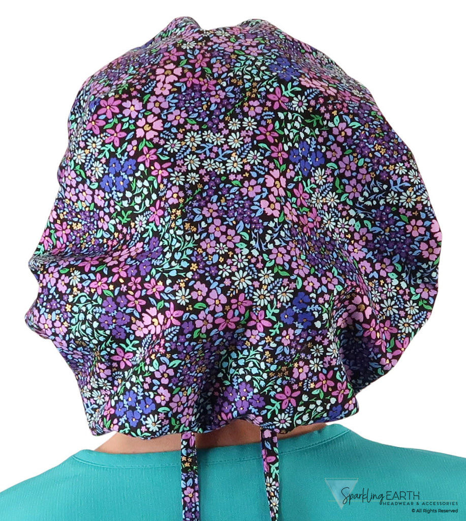 Banded Bouffant Ponytail Scrub Cap - Petals In Bloom Banded Bouffant Surgical Scrub Caps