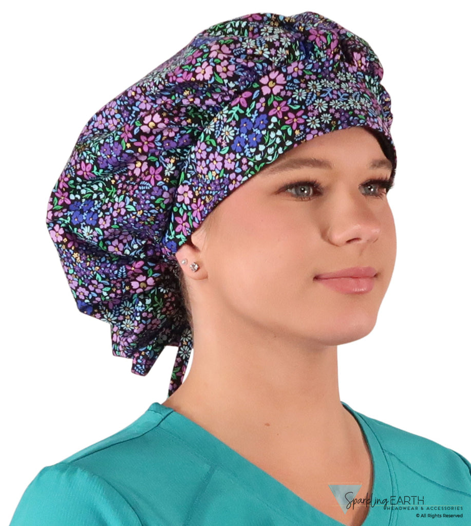 Banded Bouffant Ponytail Scrub Cap - Petals In Bloom Banded Bouffant Surgical Scrub Caps