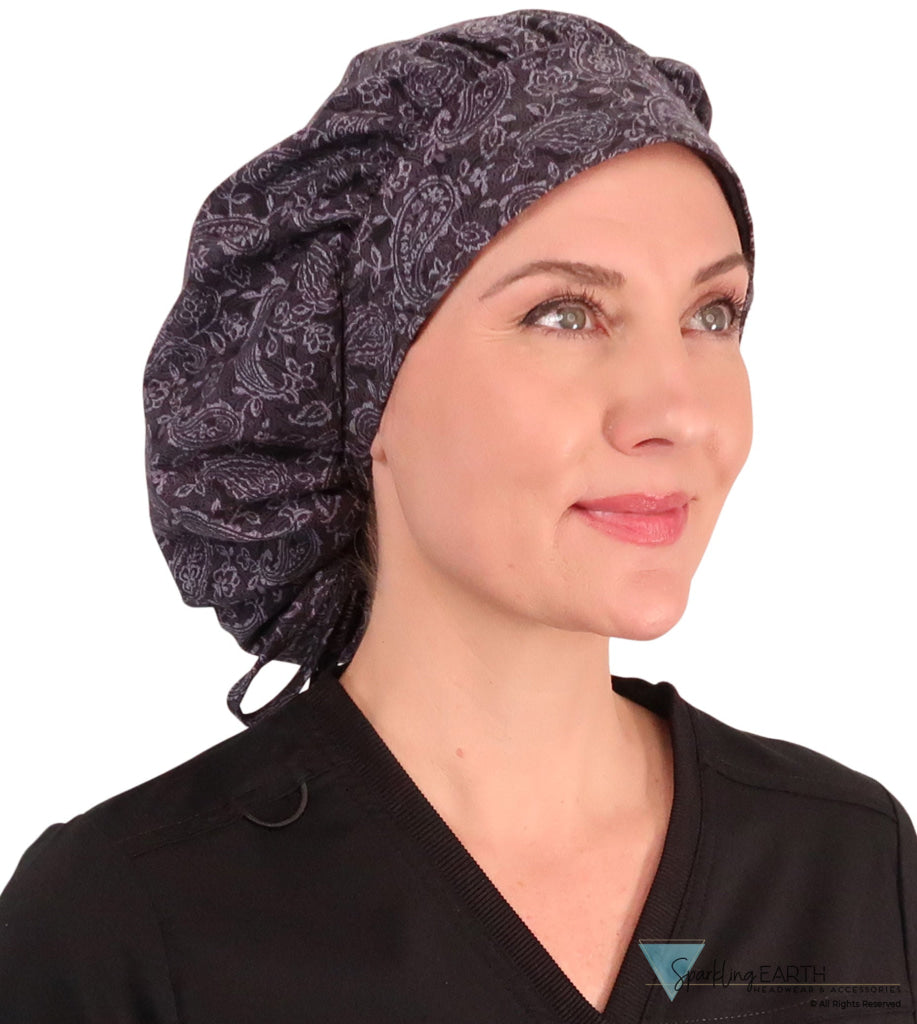 Banded Bouffant Surgical Scrub Cap - Pretty Paisley Floral Batik - Banded Bouffant Surgical Scrub Caps - Sparkling EARTH
