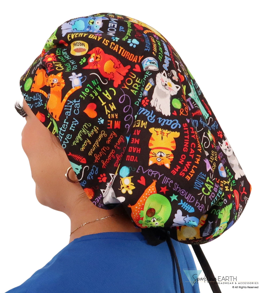 Banded Bouffant Surgical Scrub Cap - PURRfect Kitties with Black Ties - Banded Bouffant Surgical Scrub Caps - Sparkling EARTH