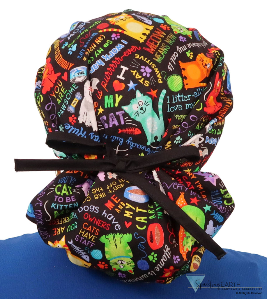 Banded Bouffant Surgical Scrub Cap - PURRfect Kitties with Black Ties - Banded Bouffant Surgical Scrub Caps - Sparkling EARTH