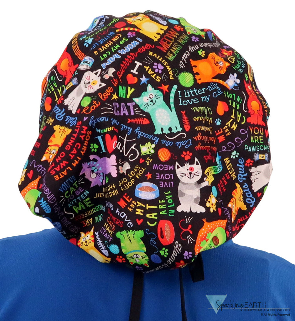 Banded Bouffant Surgical Scrub Cap - PURRfect Kitties with Black Ties - Banded Bouffant Surgical Scrub Caps - Sparkling EARTH