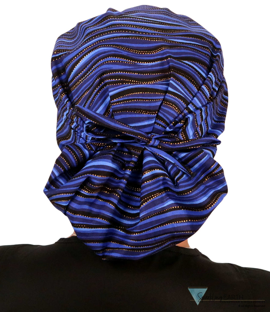 Banded Bouffant Surgical Scrub Cap - Waves of Blue - Banded Bouffant Surgical Scrub Caps - Sparkling EARTH