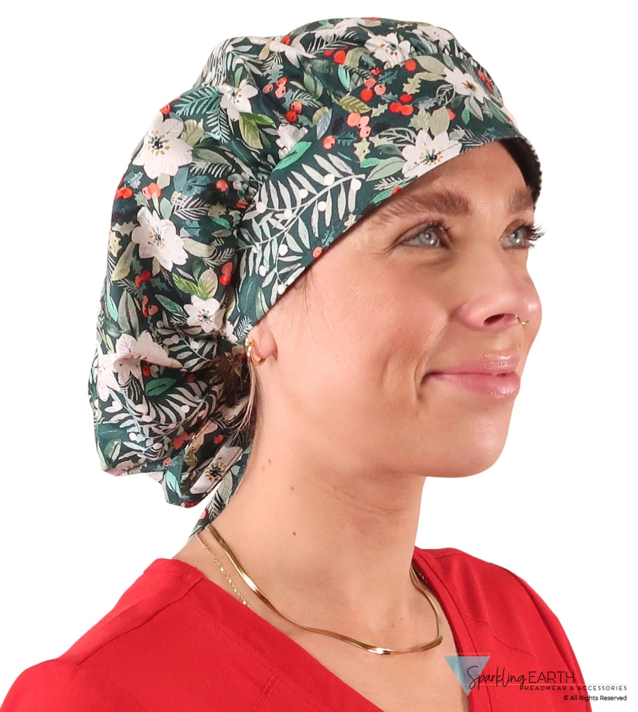 Banded Bouffant Ponytail Scrub Cap - Winter Wonderland Banded Bouffant Surgical Scrub Caps