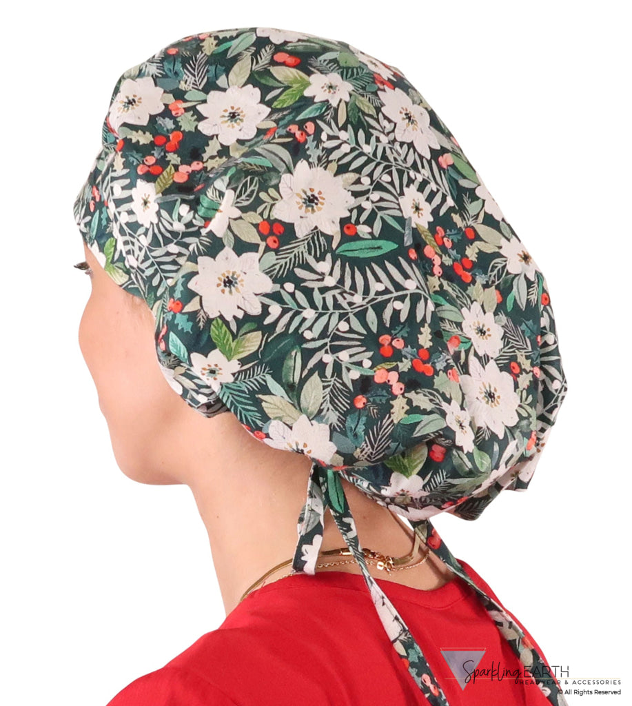 Banded Bouffant Ponytail Scrub Cap - Winter Wonderland Banded Bouffant Surgical Scrub Caps