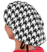Banded Bouffant Surgical Scrub Cap - Houndstooth Kitties With Black Band Caps