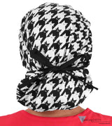 Banded Bouffant Surgical Scrub Cap - Houndstooth Kitties With Black Band Caps