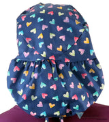 Big Hair Ponytail Surgical Scrub Cap - Scrub Cap for Long Hair - Candy Heart Parade Big Hair Surgical Scrub Caps
