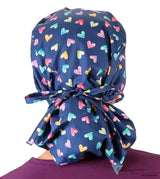 Big Hair Ponytail Surgical Scrub Cap - Scrub Cap for Long Hair - Candy Heart Parade Big Hair Surgical Scrub Caps
