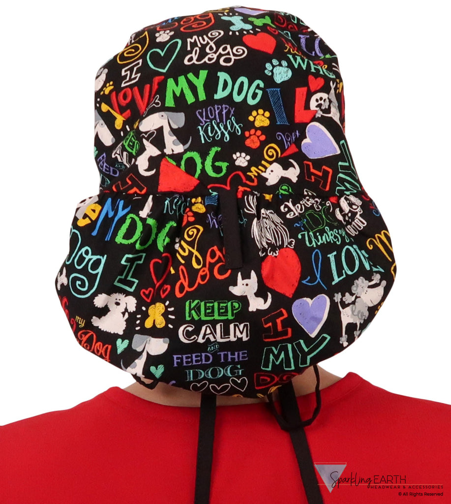 Big Hair Surgical Scrub Cap - I Love My Dog #2 with Black Ties - Big Hair Surgical Scrub Caps - Sparkling EARTH