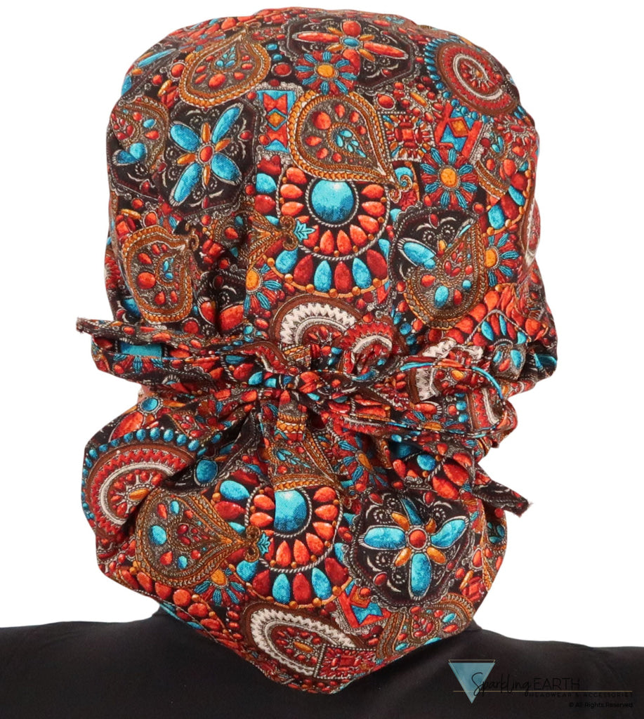 Big Hair Surgical - Indian Jewelry Coral - Big Hair Surgical Scrub Caps - Sparkling EARTH