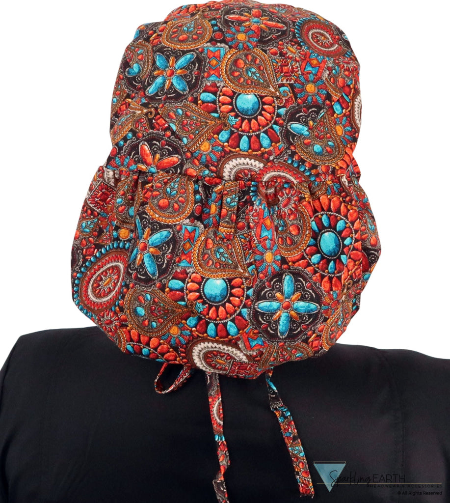 Big Hair Surgical - Indian Jewelry Coral - Big Hair Surgical Scrub Caps - Sparkling EARTH