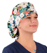 Big Hair Ponytail Surgical Scrub Cap - Perfect Scrub Cap for Long Hair - Lush Winter Foliage Big Hair Surgical Scrub
