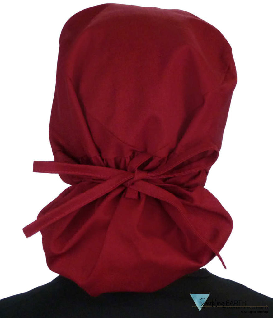 Big Hair Ponytail Surgical Scrub Cap - Perfect Scrub Cap for Long Hair - Solid Red Wine Big Hair Surgical Scrub Caps