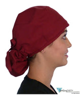Big Hair Ponytail Surgical Scrub Cap - Perfect Scrub Cap for Long Hair - Solid Red Wine Big Hair Surgical Scrub Caps