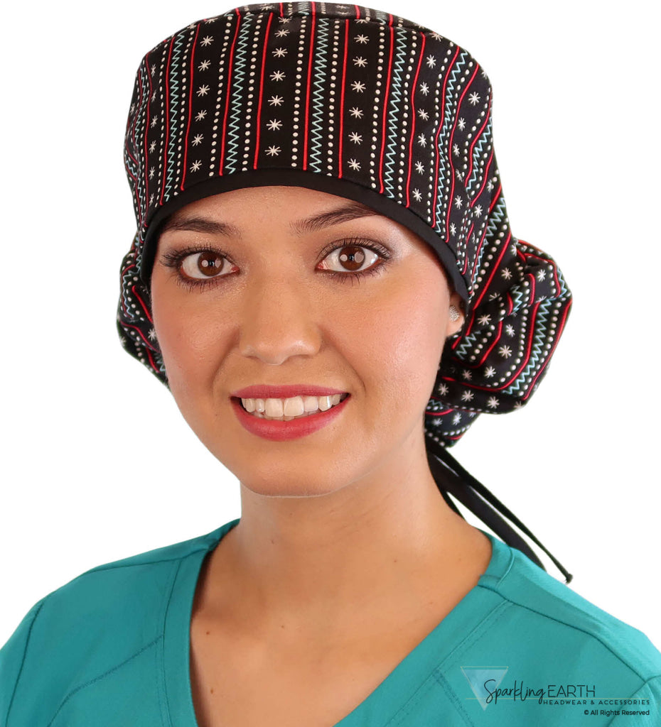 Big Hair Surgical Scrub Cap - Winter Sweater with Black Ties - Big Hair Surgical Scrub Caps - Sparkling EARTH