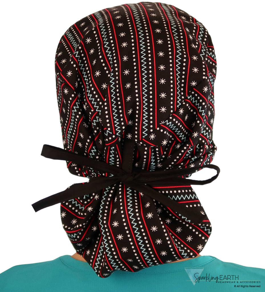 Big Hair Surgical Scrub Cap - Winter Sweater with Black Ties - Big Hair Surgical Scrub Caps - Sparkling EARTH
