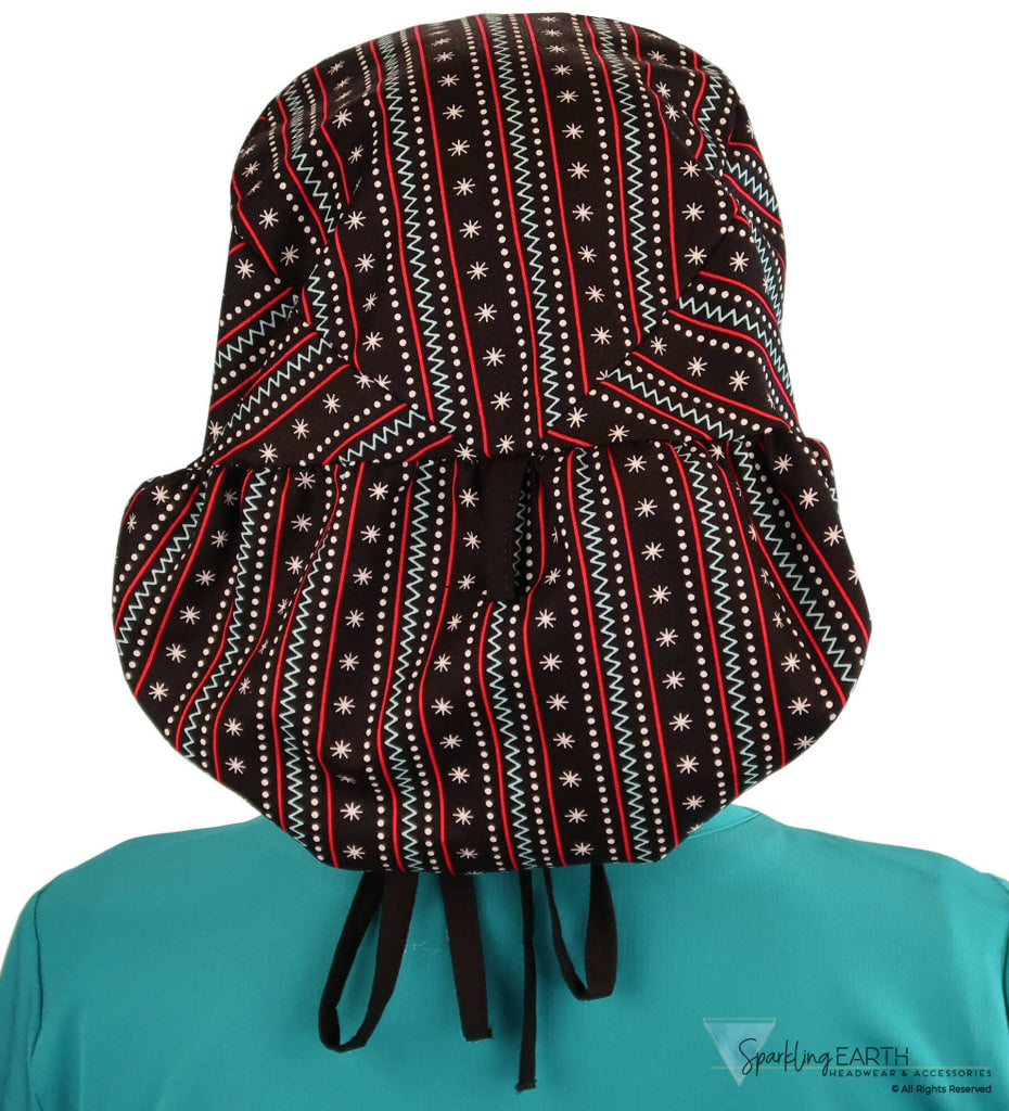 Big Hair Surgical Scrub Cap - Winter Sweater with Black Ties - Big Hair Surgical Scrub Caps - Sparkling EARTH