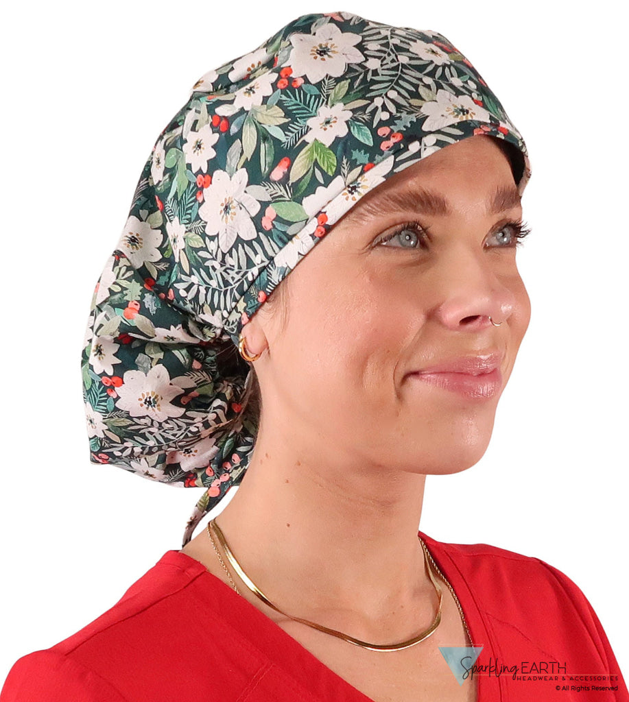 Big Hair Ponytail Surgical Scrub Cap - Winter Wonderland Big Hair Surgical Scrub Caps