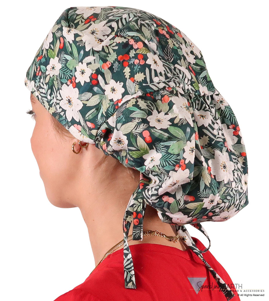 Big Hair Ponytail Surgical Scrub Cap - Winter Wonderland Big Hair Surgical Scrub Caps