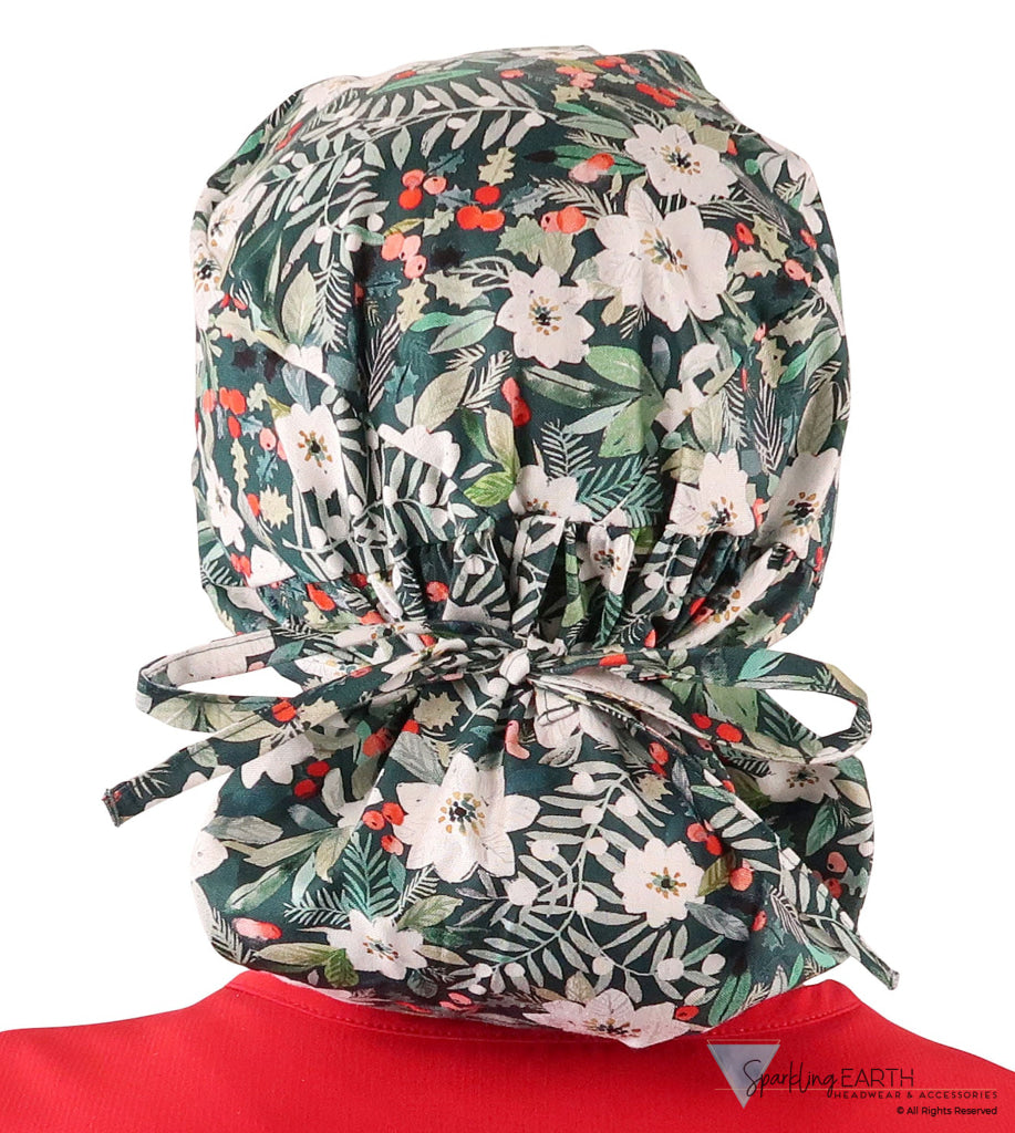 Big Hair Ponytail Surgical Scrub Cap - Winter Wonderland Big Hair Surgical Scrub Caps