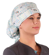 Big Hair Ponytail Surgical Scrub Cap - Perfect Scrub Cap for Long Hair - Wonterful Winter Words Big Hair Surgical Scrub