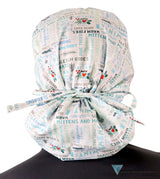 Big Hair Ponytail Surgical Scrub Cap - Perfect Scrub Cap for Long Hair - Wonterful Winter Words Big Hair Surgical Scrub