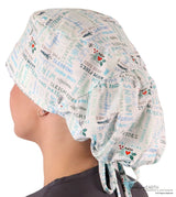 Big Hair Ponytail Surgical Scrub Cap - Perfect Scrub Cap for Long Hair - Wonterful Winter Words Big Hair Surgical Scrub
