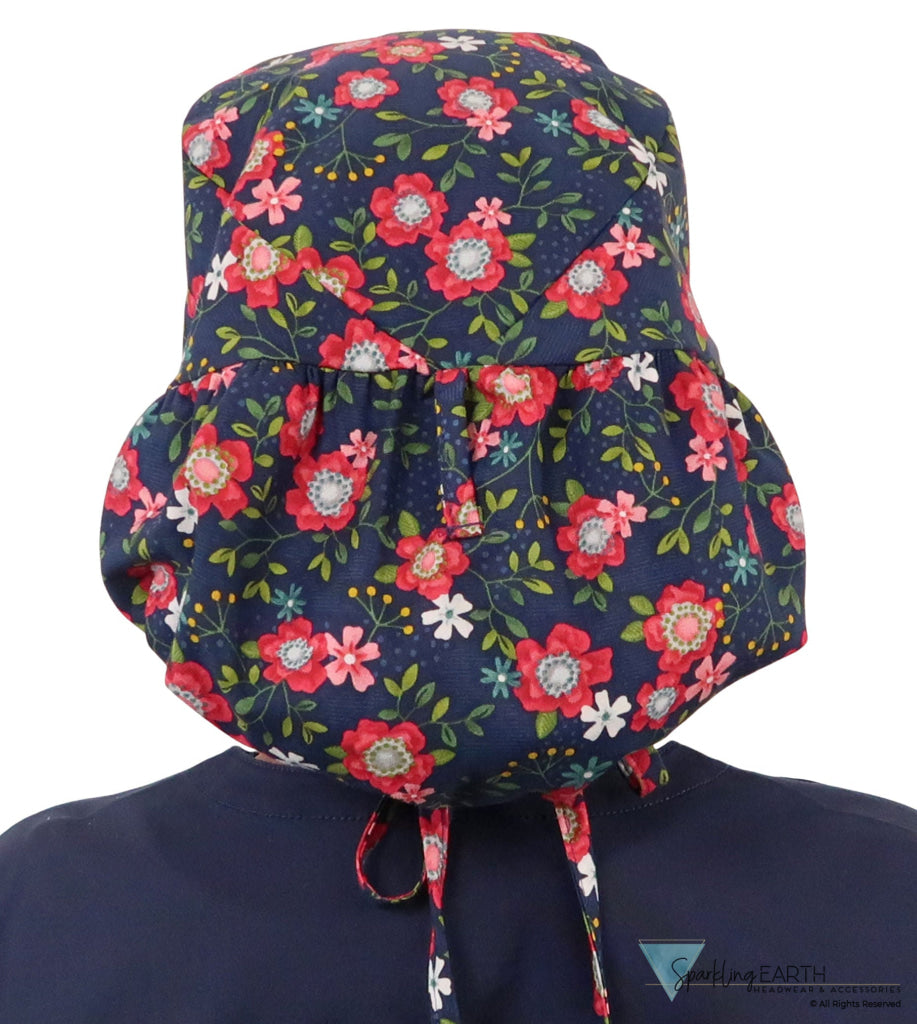 Big Hair Surgical Scrub Cap - Precious Primrose on Navy - Big Hair Surgical Scrub Caps - Sparkling EARTH